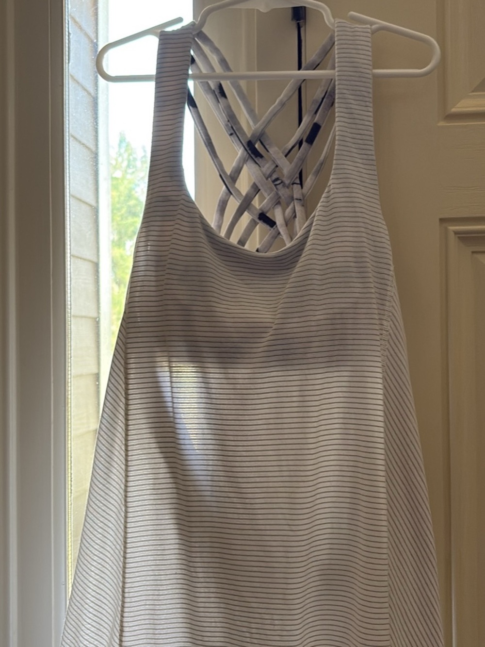 lululemon athletica White and Light Gray Striped Tank with Lattice Back